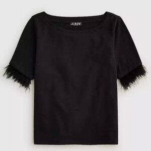 J.Crew Mariner jersey cropped boatneck T-shirt with feathers
